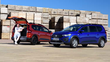 Dacia Jogger long-termer: Two Joggers in front of crate stack
