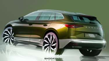 2025 Skoda Enyaq facelift sketches - rear angled