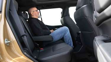 Auto Express senior road test editor Dean Gibson sitting in the Toyota Land Cruiser's rear seat