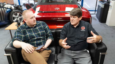 Auto Express news reporter Ellis Hyde interviewing MG Owners’ Club director Richard Monk