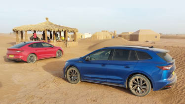 Skoda Enyaq and Enyaq Coupe in Sahara desert