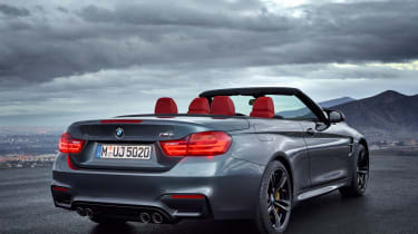 BMW M4 Convertible roof down rear