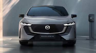 The new Mazda EZ-6 front head on grey
