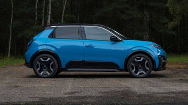 Nissan Micra EV (blue) - side static