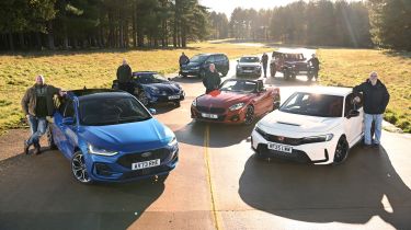 Auto Express team members standing with their favourite outgoing cars