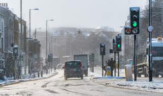 Snowy conditions on city street