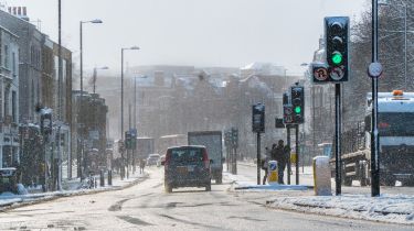 Snowy conditions on city street