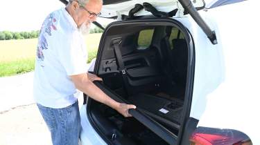 Mercedes GLB electric - parcel shelf storage with senior test editor, Dean Gibson