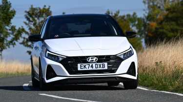 Hyundai i20 being driven in the UK - front cornering 
