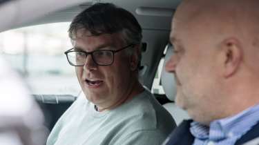 Jaguar GT 2025 - interior with Auto Express Editor Paul Barker and JLR engineering director Matt Becker