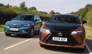 Lexus RZ 300e and Volvo EX40 - front tracking 