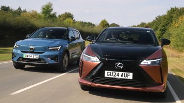 Lexus RZ 300e and Volvo EX40 - front tracking 