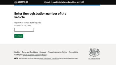 GOV.UK car tax checker website registration entry page screenshot