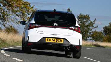 Hyundai i20 being driven in the UK - rear cornering 