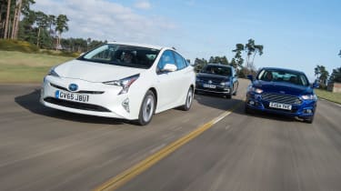 Toyota Prius vs VW Golf GTE vs Ford Mondeo Hybrid - header