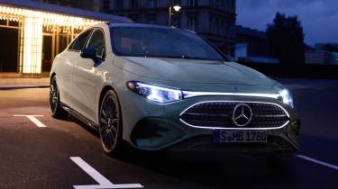 Mercedes CLA hybrid - front angled in the dark