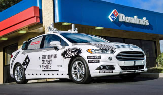 Ford Dominoes self-driving pizza delivery - front
