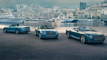 Bentley Continental Mulliner Riviera Collection - three cars by a Marina in Monaco (daytime)