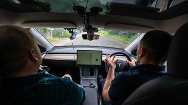 Tesla Model Y ISA test being witnessed by Auto Express news reporter Ellis Hyde