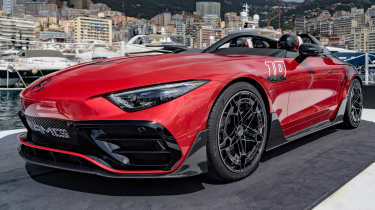 Mercedes-AMG PureSpeed concept front 3/4 on a pier