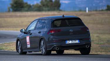 Auto Express Summer Tyre Test 2025 - Volkswagen Golf GTI undergoing dry weather corner handling tests, rear