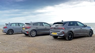 Astra vs Focus vs Golf - three cars rear static