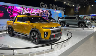 KG Mobility electric pick-up truck on display at motor show