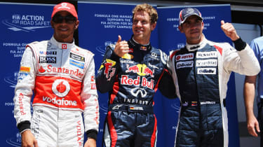 Lewis Hamilton, Sebastian Vettel and Pastor Maldonado