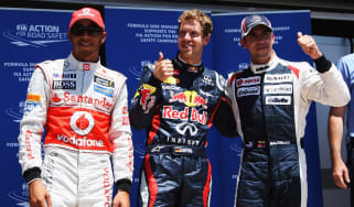 Lewis Hamilton, Sebastian Vettel and Pastor Maldonado