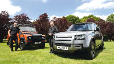 Steve Fowler and Jason Holt with Land Rover Defenders