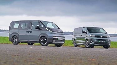 Kia PV5 Passenger vs Vauxhall Vivaro Life - front angled