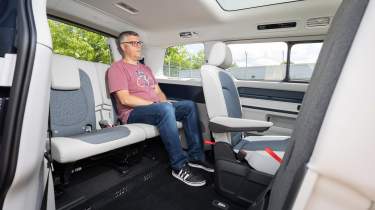 Paul Barker sat in the rear seats of the Volkswagen ID. Buzz LWB