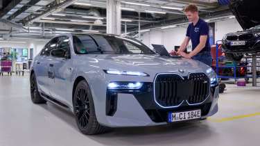BMW i7 prototype with solid state battery - front end in the workshop