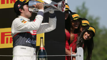 Sergio Perez on the podium