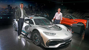 Auto Express consumer reporter Tom Jervis standing next to a Mercedes-AMG One