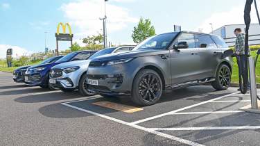 Audi, VW, Mercedes and Range Rover parked
