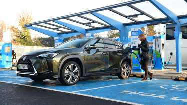 Auto Express pictures editor Dawn Grant charging a Lexus UX300e