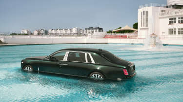 Rolls-Royce Phantom driven into a pool as part of the luxury saloon&#039;s 100th birthday celebrations - rear