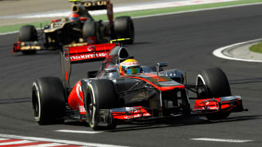 Lewis Hamilton ahead of Romain Grosjean