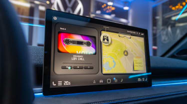 VW ID.2All concept interior - infotainment screen displaying retro cassette deck