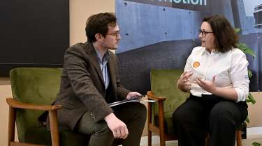 Tom with Dr. Cara Tredget, vice president of mobility and lubricant technology