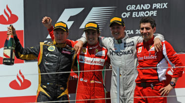 Kimi Raikkonen, Fernando Alonso, Michael Schumacher and Andrea Stella