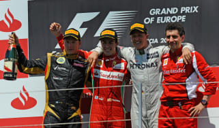 Kimi Raikkonen, Fernando Alonso, Michael Schumacher and Andrea Stella