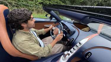 AUto Express staff writer Jordan Katsianis driving the Bugatti Mistral