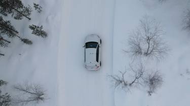 Volkswagen Golf winter tyre testing car - birds-eye view from drone