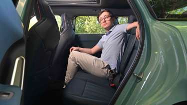 MINI Aceman LT - rear seats with consumer reporter, Tom Jervis