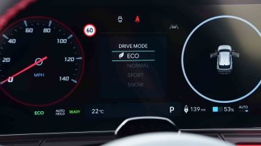 Hyundai Kona Electric - digital instrument cluster detail