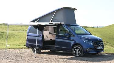 Mercedes Marco Polo - front static with roof tent and awning in place 