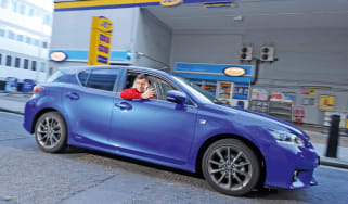 Lexus CT 200h at a petrol station
