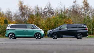 Volkswagen ID. Buzz LWB and Lexus LM - face-to-face static